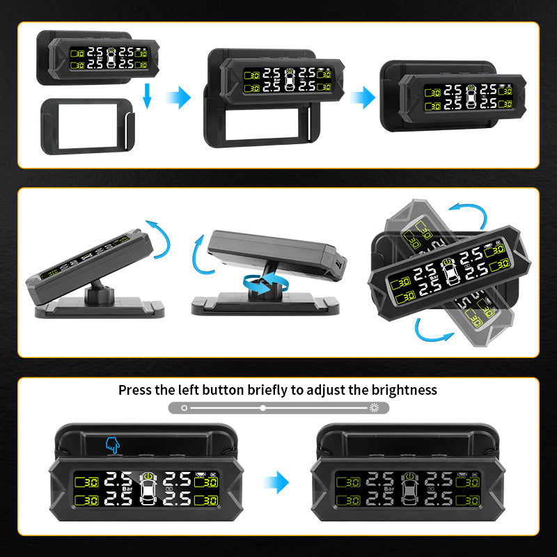 Solar Car TPMS Tire Pressure Monitoring System+Stand Tyre External/Internal Sensor Voice/Beep Alert