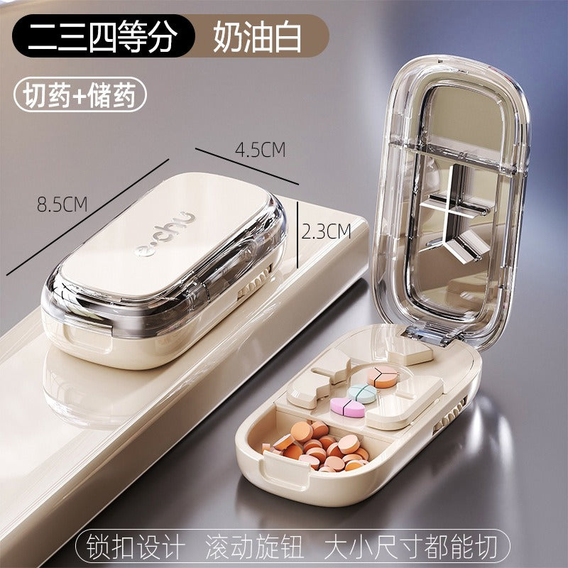 Adjustable Pill Cutter Splitter Quartering Crusher with Storage Box Medicine Tablet Divider Organizer