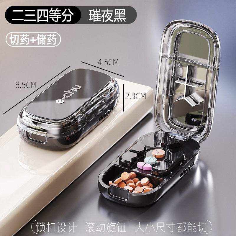 Adjustable Pill Cutter Splitter Quartering Crusher with Storage Box Medicine Tablet Divider Organizer