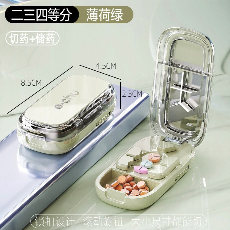 Adjustable Pill Cutter Splitter Quartering Crusher with Storage Box Medicine Tablet Divider Organizer