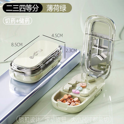 Adjustable Pill Cutter Splitter Quartering Crusher with Storage Box Medicine Tablet Divider Organizer