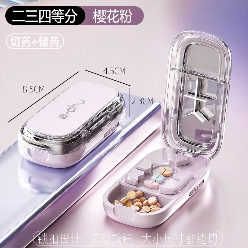 Adjustable Pill Cutter Splitter Quartering Crusher with Storage Box Medicine Tablet Divider Organizer