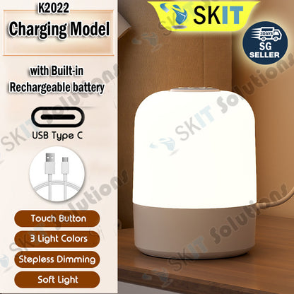 Mini Canister Night Light with Clock Remote Bedside Sleep Touch LED Table Lamp Rechargeable Type-C