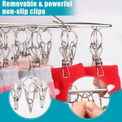 SUS304 Round Stainless Steel Hanger 20 Clips Peg Windproof Rust-Proof Laundry Sock Drying Rack Hanging Organiser Balcony