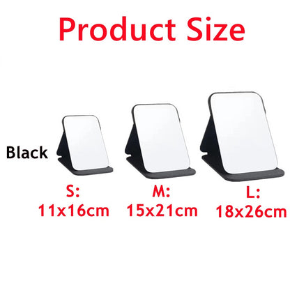 Foldable PU Leather Makeup Mirror Desktop Portable Pocket Cosmetic Travel Vanity Rounded Corner
