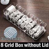 Clear 8 Compartments Plastic Cable Wire Storage Box 8 Grids Organiser Case Container with Lid Cover Free 10pc Cable Tie