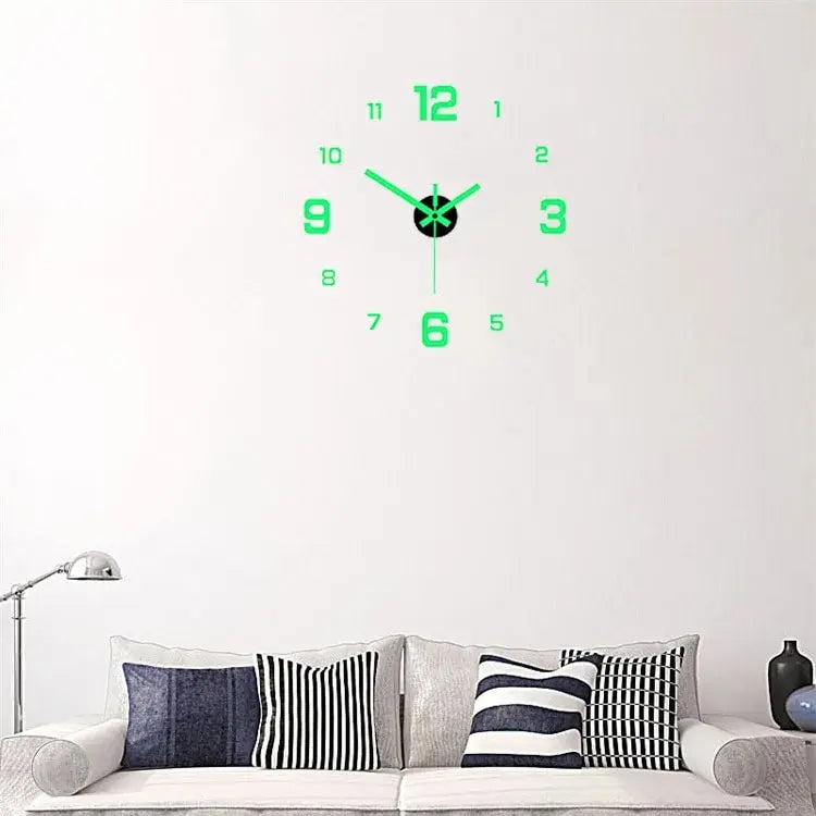 Luminous DIY 3D Wall Clock Quartz Sticker Home Decor Modern Large Acrylic Frameless Mute Self-Adhesive