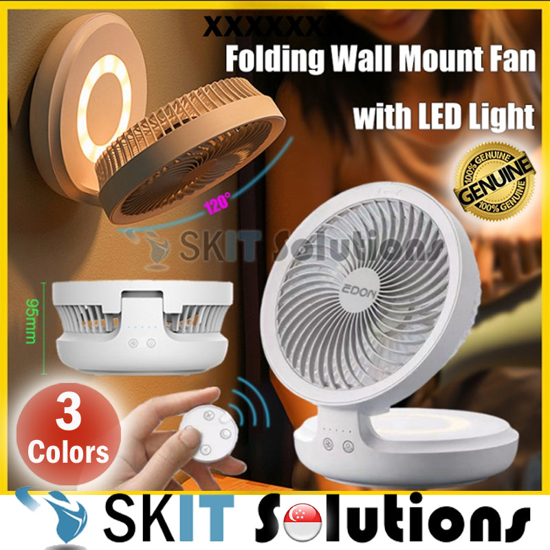 EDON 2in1 4000mAh 7-Inch Desk Table Fan Auto Rotation Air Circulation Wall-Mounted Nightlight Remote