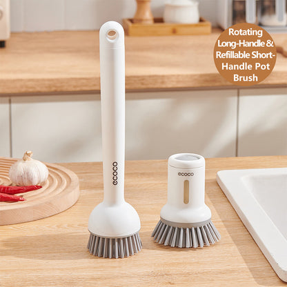 Ecoco Short / Long Pot Brush Rotating Handle Refillable Liquid Household Kitchen Cleaning Washing
