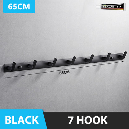 3/5/7 Hooks Aluminum Wall Hook Hanger Heavy Duty No Drill Nail Free Clothes Towel Bathroom Kitchen