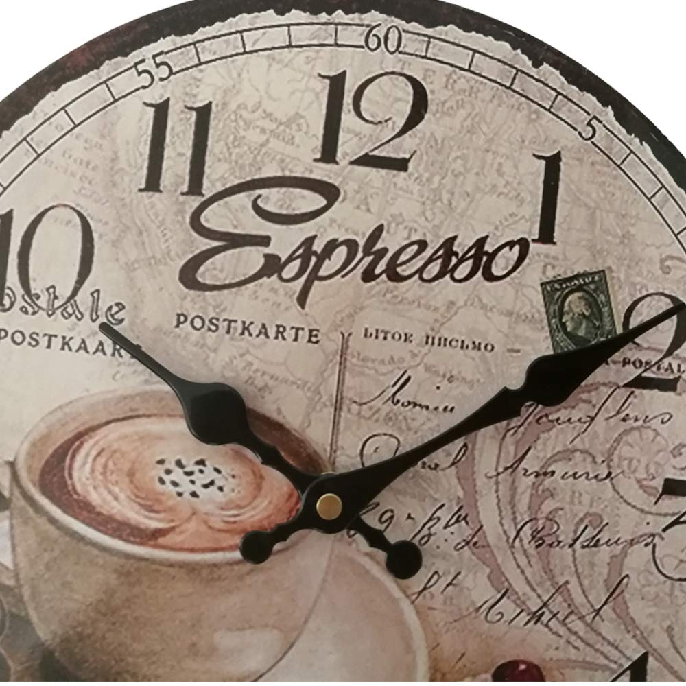 12" Vintage Retro Wall Clock Silent MDF Wooden Quartz Rustic Kitchen Living Room Decorative Battery