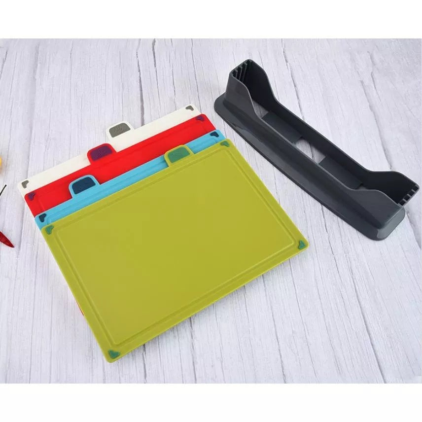 4pcs Color Cutting Board Set Kitchen Chopping Fruit Vegetable Non-Slip Plastic with Stand Home Use