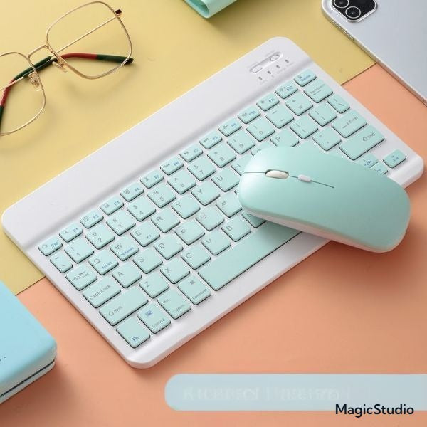 10 Inch Wireless Bluetooth Keyboard + Wi-Fi Mouse Set Rechargeable Tablet Smartphone Laptop Windows