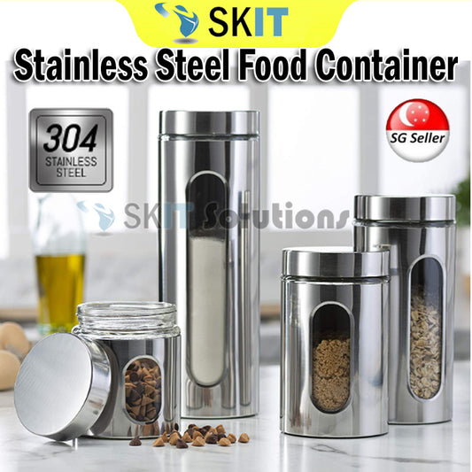 Airtight Stainless Steel Glass Food Storage Container Kitchen Canister Jar Flour Pasta Rice Spices