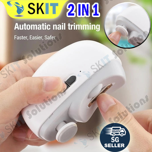 2in1 Electric Auto Nail Clipper Automatic Nail Trimmer Grinder Polisher Rechargeable LED Light Safe