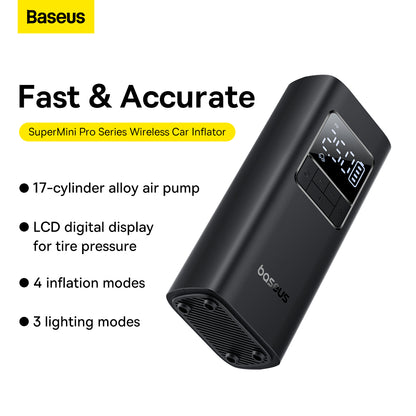 Baseus Supermini Pro Series Wireless Car Inflator 4000mAh Air Pressure Pump Compressor Tyre Tire Bicycle Bike Wheel Ball