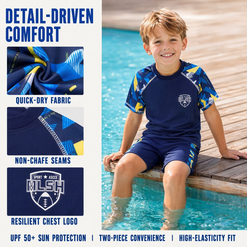2PCS Boys Swimsuit Kids Swimwear Set Quick Dry Rash Guard Swim Trunks+Top Swimming Suit Wear 3-14Yrs