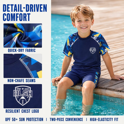 2PCS Boys Swimsuit Kids Swimwear Set Quick Dry Rash Guard Swim Trunks+Top Swimming Suit Wear 3-14Yrs