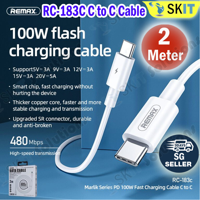 2M Remax RC-183C Marlik 100W PD Fast Charging USB-C to USB-C Cable / RC-183A USB to Type-C PD22.5W 5A