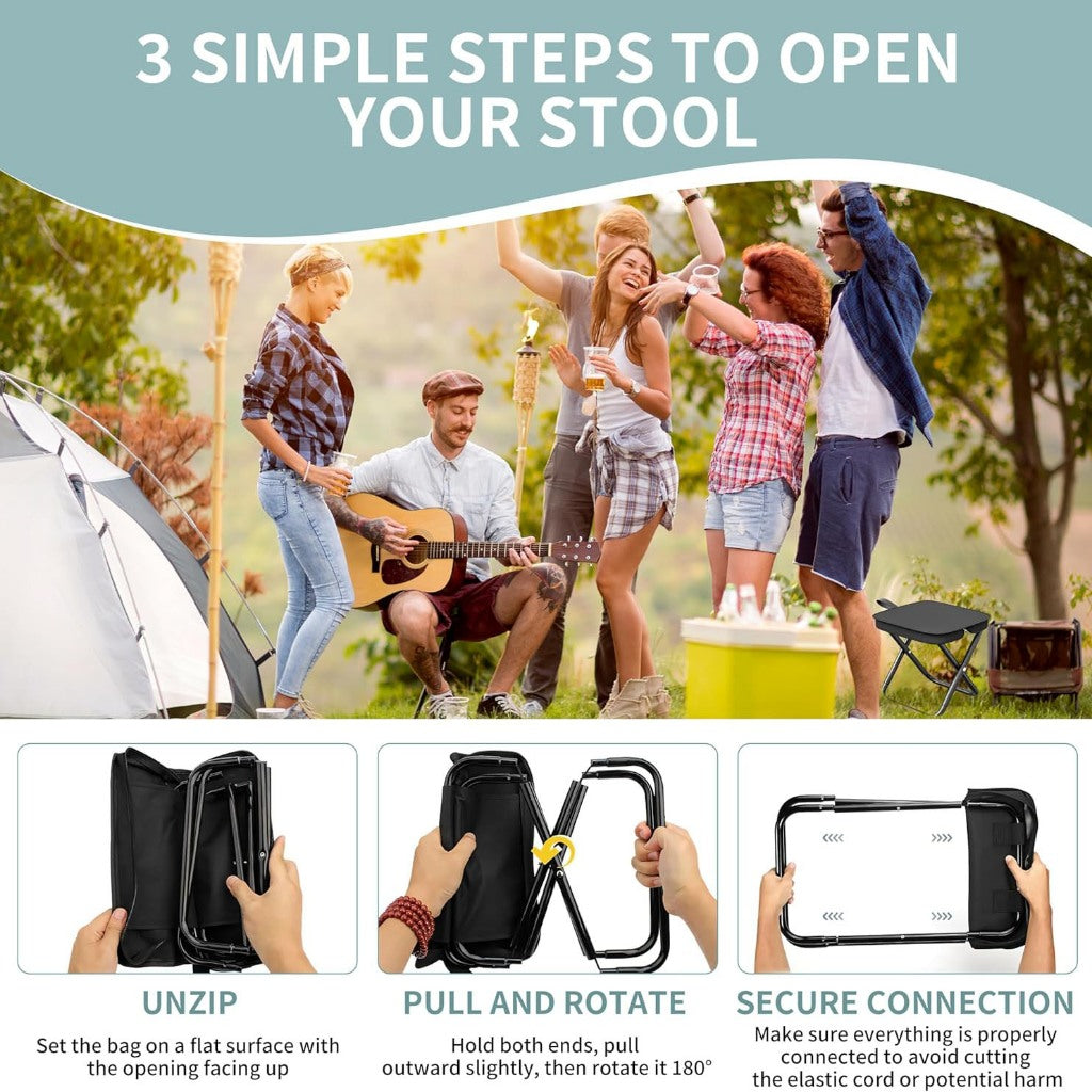 Foldable Camping Stool with Carry Bag Travel Outdoor Portable Folding Chair Lightweight Compact Seat