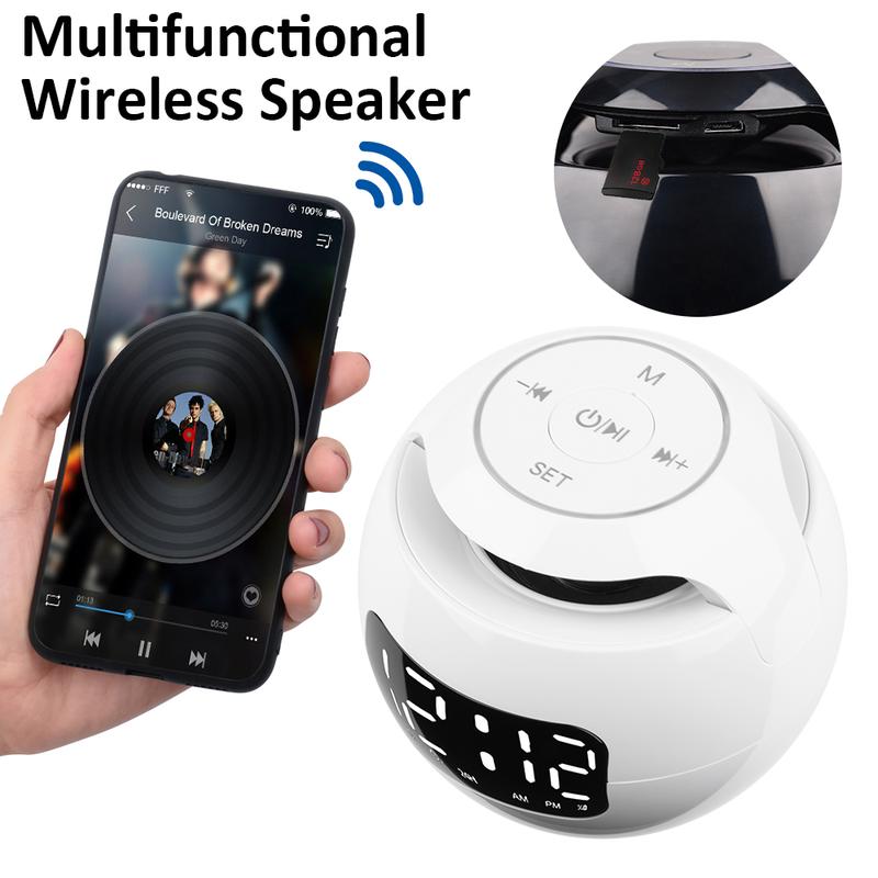 Mini Ball Wireless LED Display Alarm Clock Bluetooth 5.0 Speaker TF Card FM Radio Music Player Mic