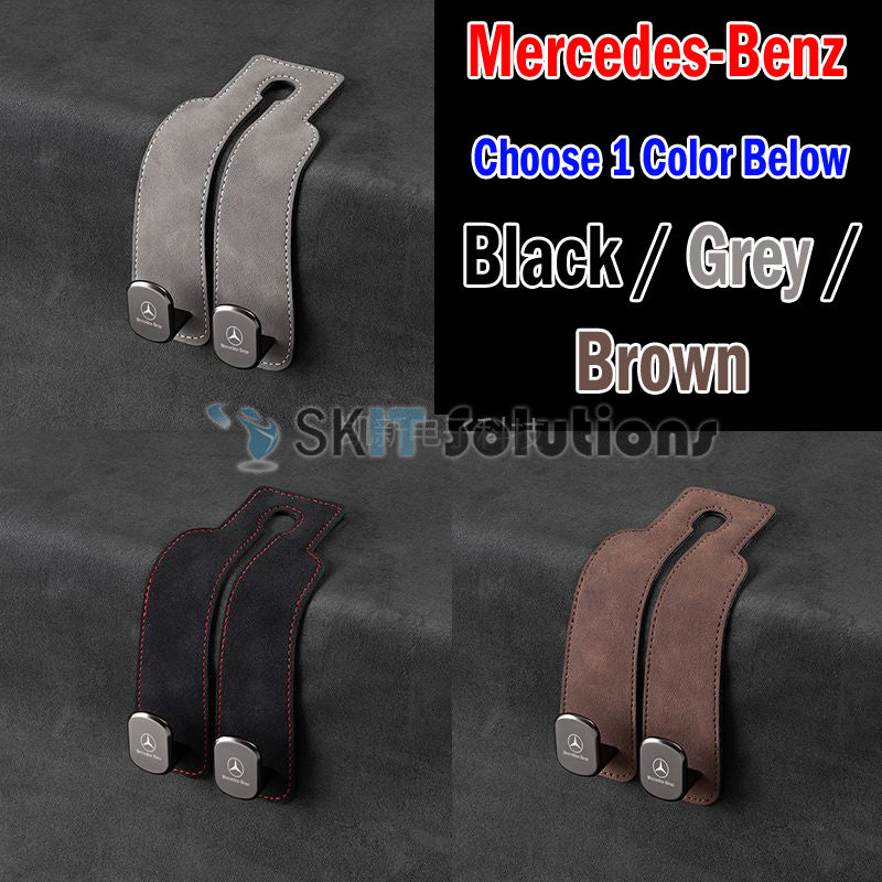 Suede Leather Metal Double Hook Bag Holder Hanger for Car Back Seat Headrest Interior Accessories