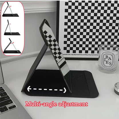 Foldable PU Leather Makeup Mirror Desktop Portable Pocket Cosmetic Travel Vanity Rounded Corner