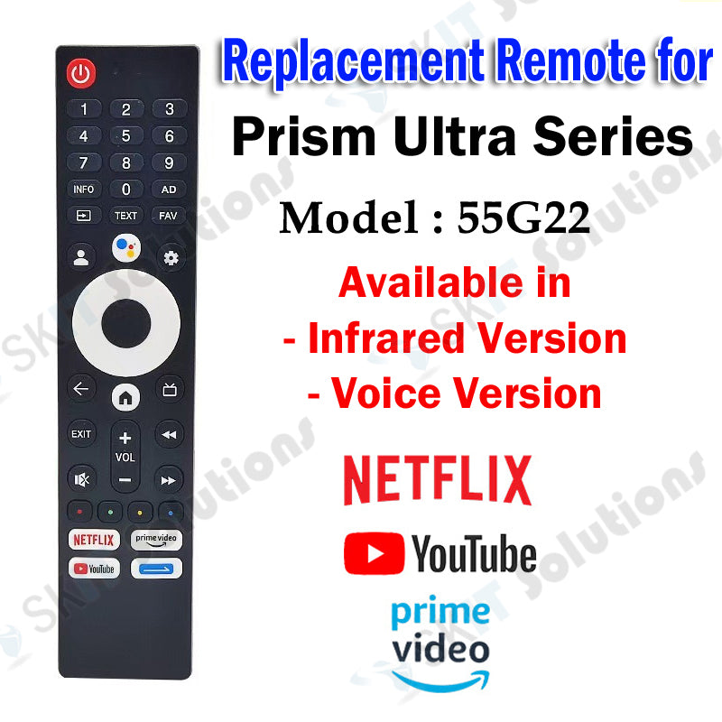 Universal Replacement Remote Control for PRISM+ Ultra-Series 4K Smart Android TV Prism + Ultra TV