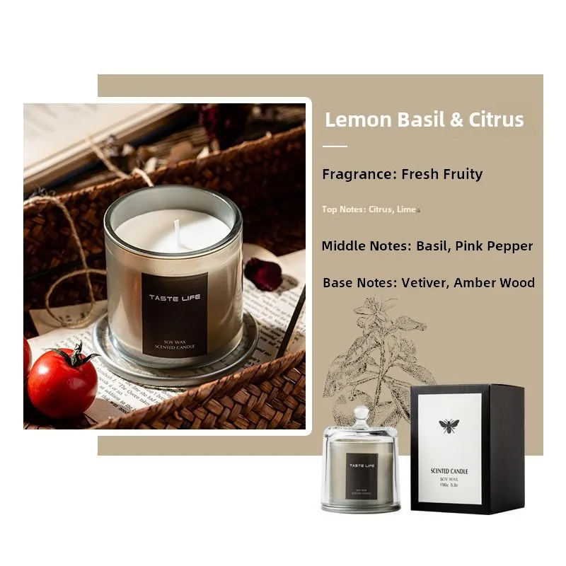 Scented Candle Essential Oil Soy Wax Luxury Glass Jar Home Fragrance Aromatherapy Lavender Rose