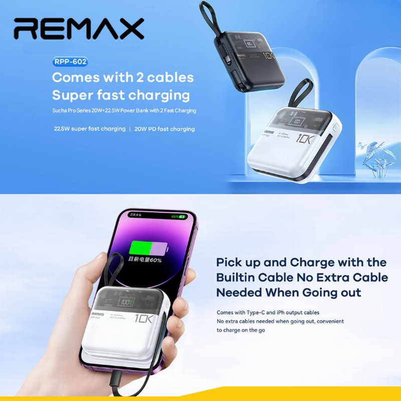 [CCC Certified] REMAX RPP-602 10000mAh / RPP-603 20000mAh Power Bank PD20W + QC22.5W Fast Charging 3C LOGO PowerBank