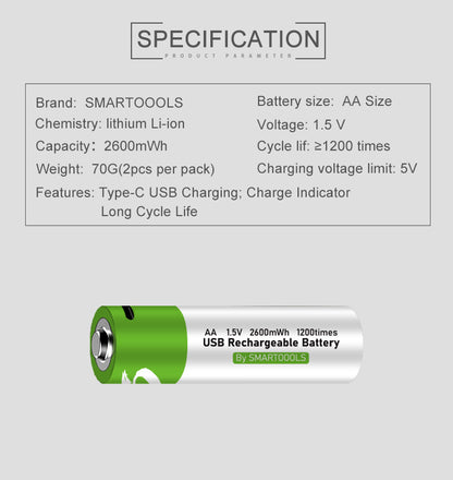 Type-C USB Rechargeable Battery 1.5V AA AAA 9V Lithium High Capacity Fast Charge RC Toy Remote Control