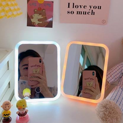 Portable Rechargeable LED Makeup Mirror w/ Adjustable 3 Colors Light Touch-Sensitive USB Charging