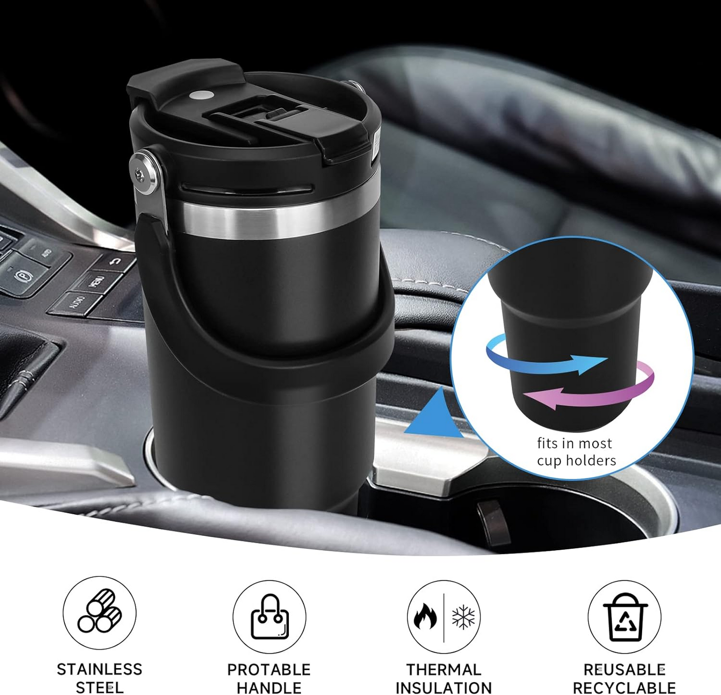 600ml 900ml TYESO Thermal Tumbler Stainless Steel Vacuum Insulated Bottle Handle Straw Keep Hot Cold