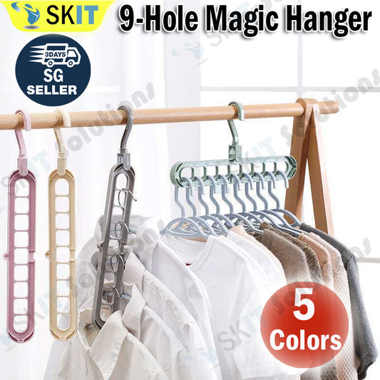 9-Hole Magic Clothes Hanger Foldable Space Saving Wardrobe Closet Organizer Anti-Slip - 5 Colors