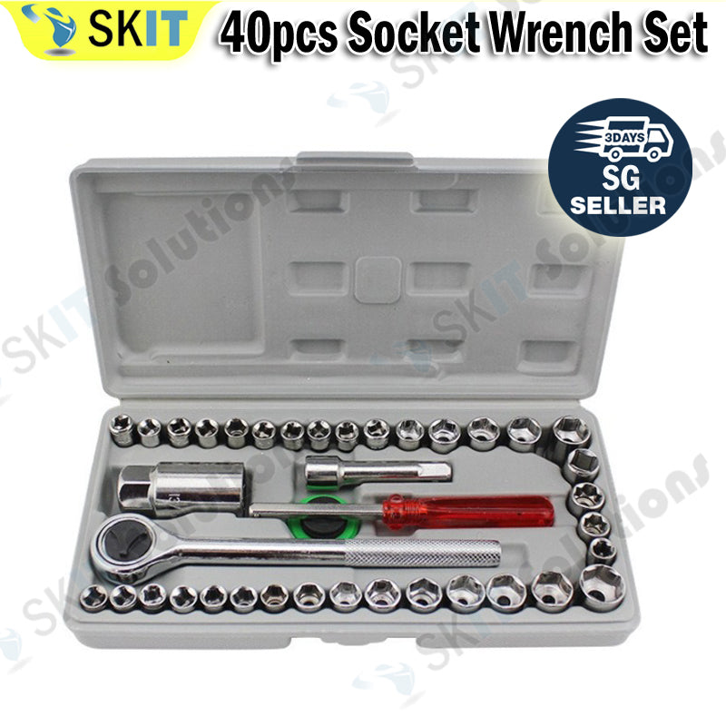 40pcs Combination Socket Wrench Set 1/4 3/8 Ratchet Tool Box Spanner Sleeve Repair Kit Hand Tool Set