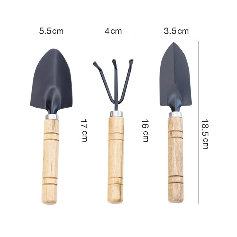 3pcs Set Mini Garden Tools Kit Plant Gardening Shovel Spade Rake Wooden Handle Gardening Hand Tools