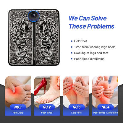 Portable EMS Foot Massager Mat Electric Muscle Stimulator Blood Circulation Acupuncture Pain Relief