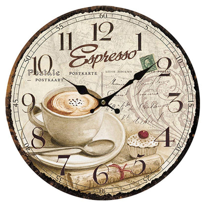 12" Vintage Retro Wall Clock Silent MDF Wooden Quartz Rustic Kitchen Living Room Decorative Battery