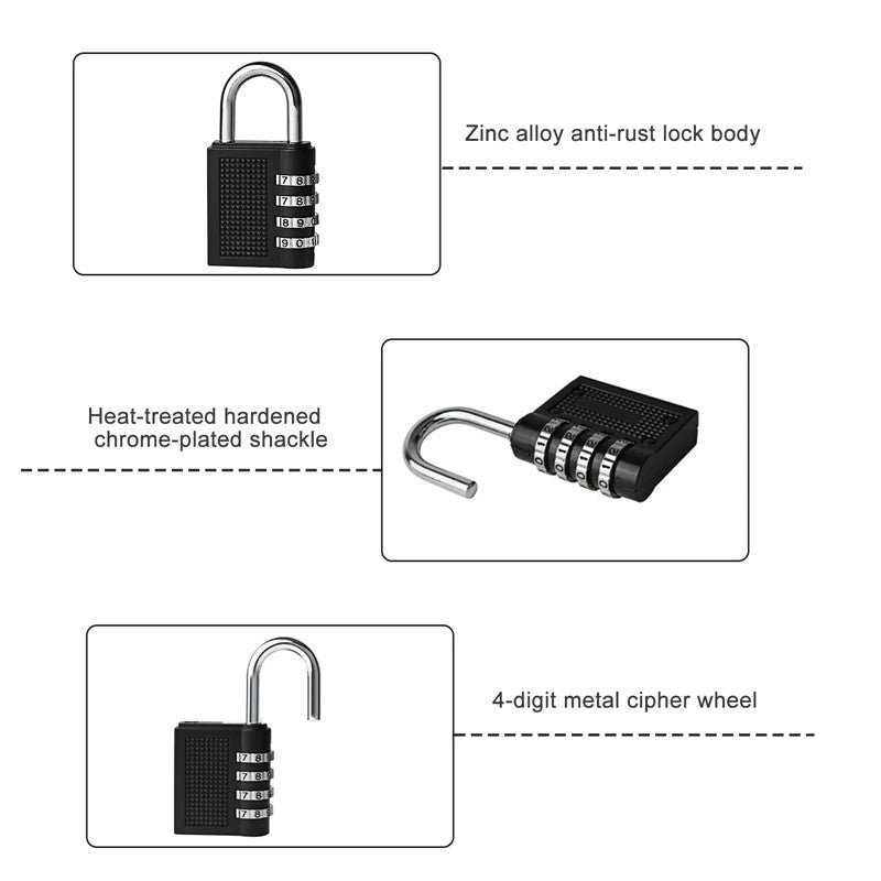 4-Digit Combination Padlock Number Code Lock Resettable Security Lock Gym Locker Luggage Gate Door
