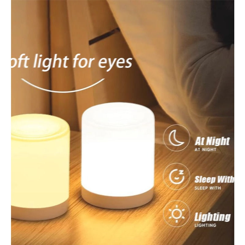 Mini Canister Night Light with Clock Remote Bedside Sleep Touch LED Table Lamp Rechargeable Type-C