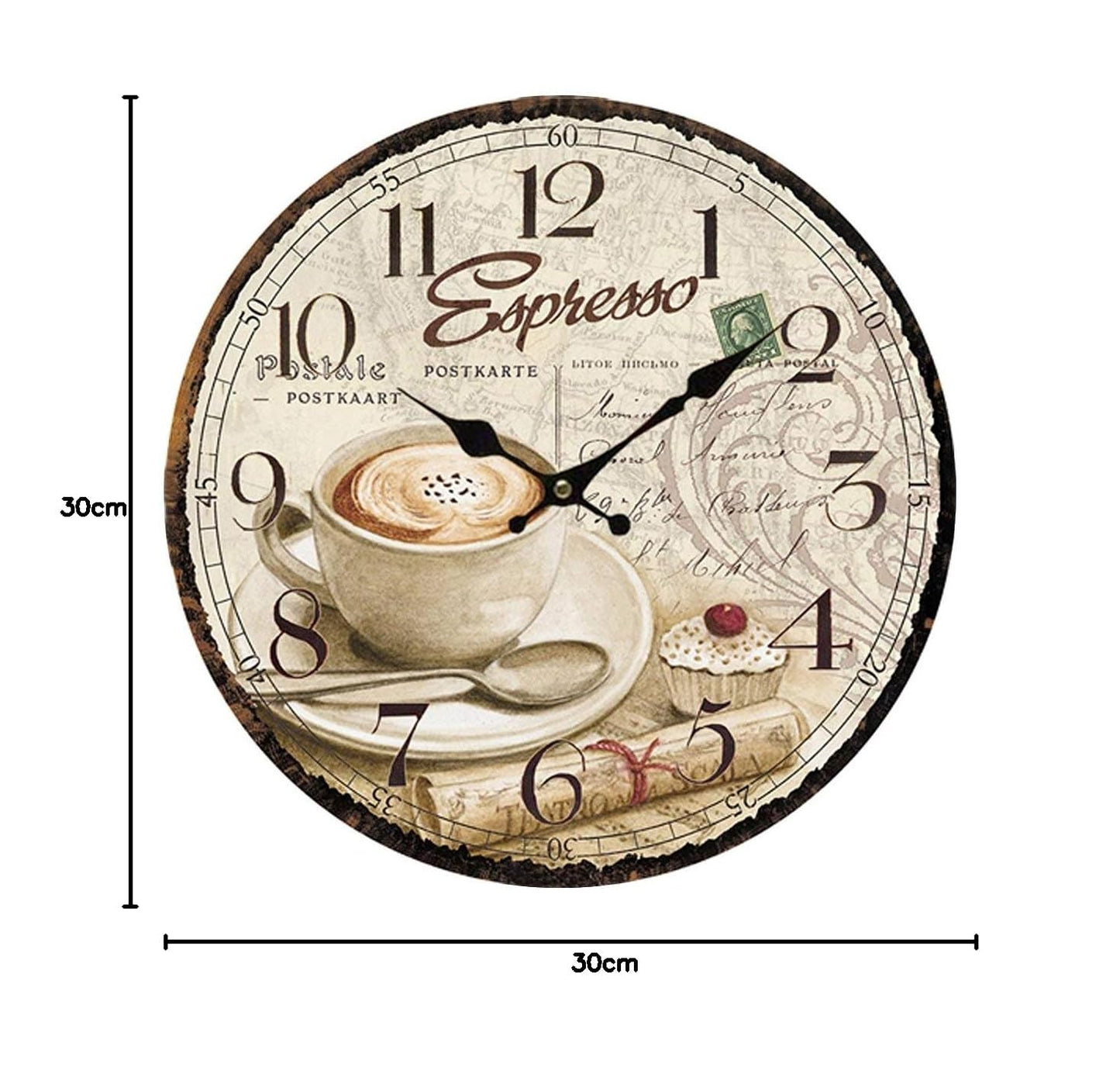 12" Vintage Retro Wall Clock Silent MDF Wooden Quartz Rustic Kitchen Living Room Decorative Battery