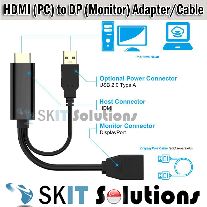 HDMI - Compatible (PC) to DP Displayport Display Port (Monitor) Cable / Converter Adapter USB Powered HDMI to DP 4K 60Hz