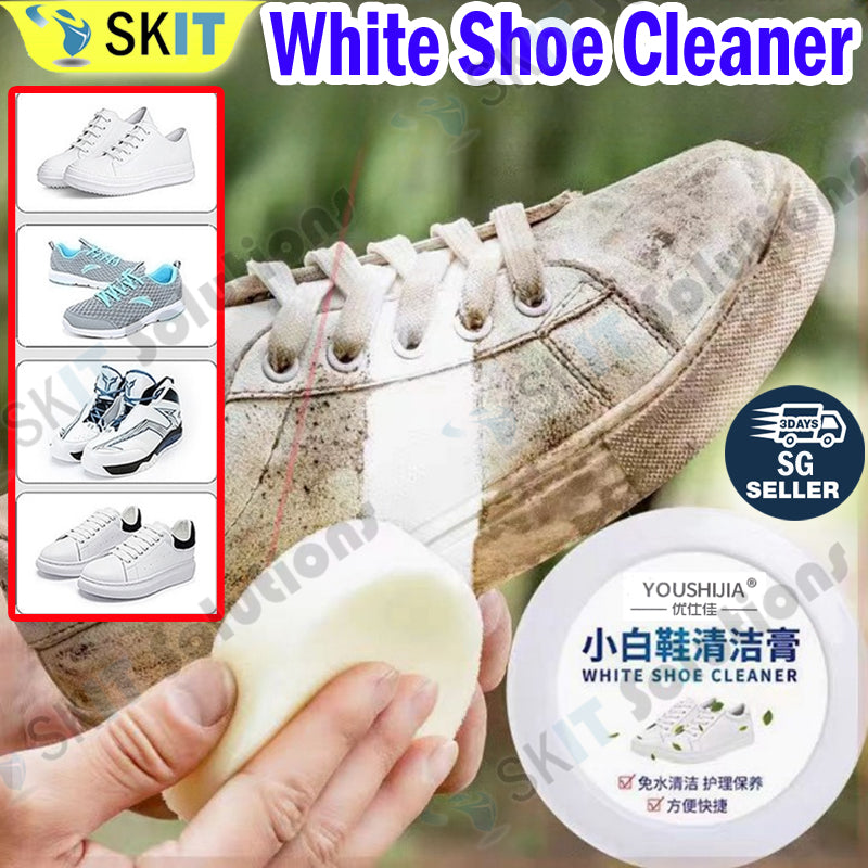 White Shoe Cleaner Cream with Free Sponge Sneaker Stain Remover for Canvas Leather Sports Shoes