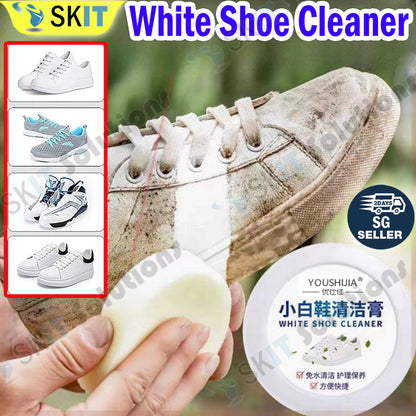 White Shoe Cleaner Cream with Free Sponge Sneaker Stain Remover for Canvas Leather Sports Shoes