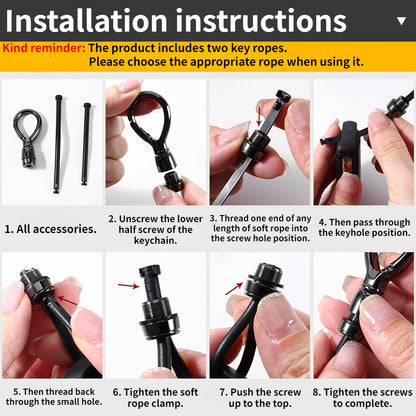 Car Hanging Rope Keychain Metal Key Holder Rotatable Key Ring Silicone Loop for Car Motorcycle Keys