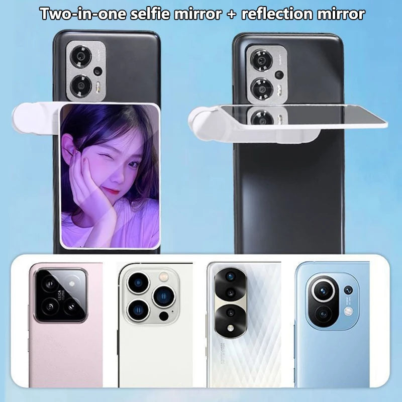 Reflective Mirror 2in1 Phone Rear Selfie Clip Phone Camera Photography Live Streaming Travel Tool