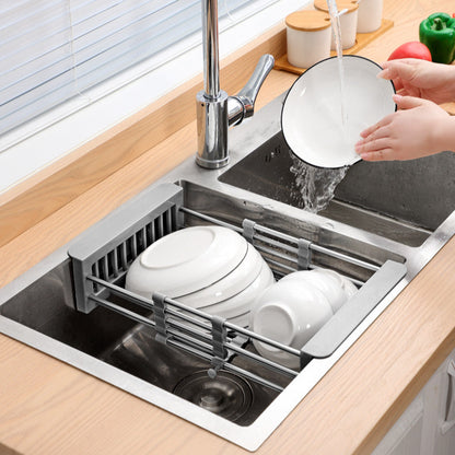 Retractable Stainless Steel Sink Drainer Rack Dish Drying Basket for Kitchen Fruits Vegetables