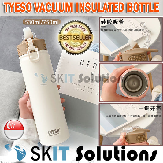 530ml 600ml 750ml Tyeso Thermal Vacuum Insulated Bottle Flask Thermos Silicone Straw Stainless Steel Hot Cold Water Coffee Tea