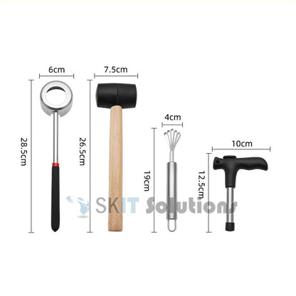 4Pcs Stainless Steel Coconut Opener Set Meats Removal with Hammer Hole Puncher Planer Kitchen Tool