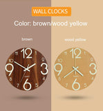 12 Inch Luminous Minimalist Designer Wooden Quartz Wall Clock Dark Glowing Silent Non-Ticking